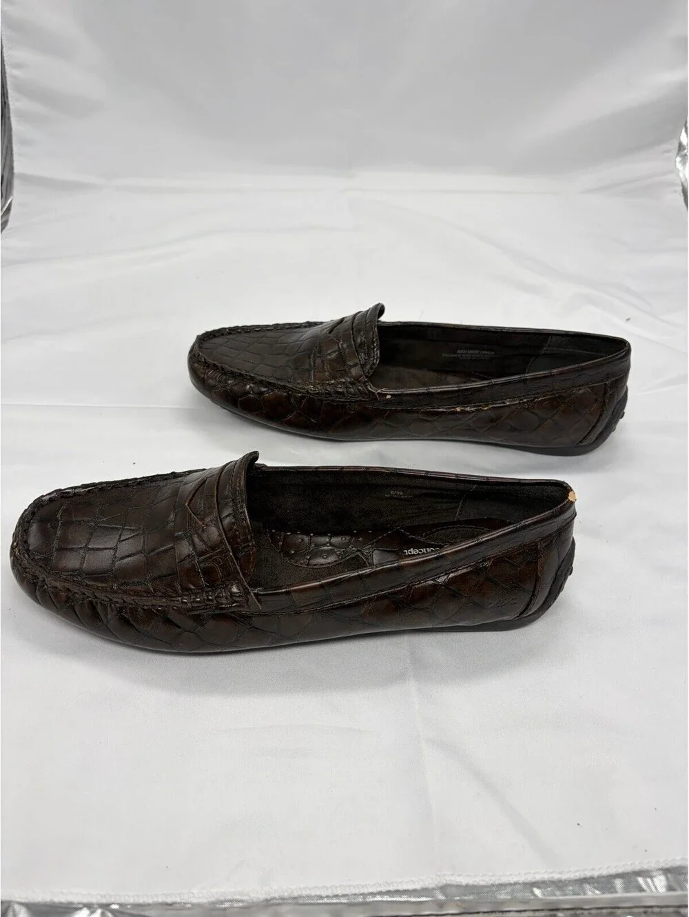 Born Driving Loafers Andes Brown Leather Faux Crocodile Men's Size 8/39